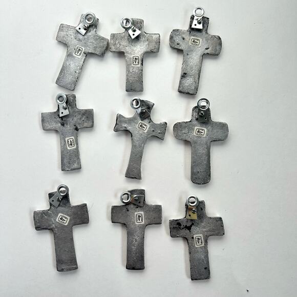 9 Piece Lot Small Handmade Pewter Silver Religious Artistic Crosses 3" - Picture 4 of 4